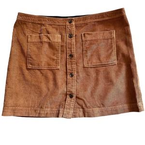 NEW GAP Button Front Mini Skirt XL Corduroy Worker Brown A-Line 100% Cotton Chic